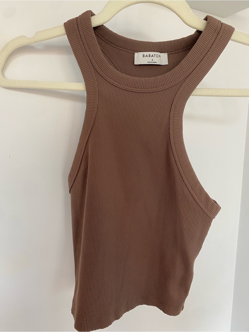 Babaton Ribbed Cropped Tank Top — Taupe